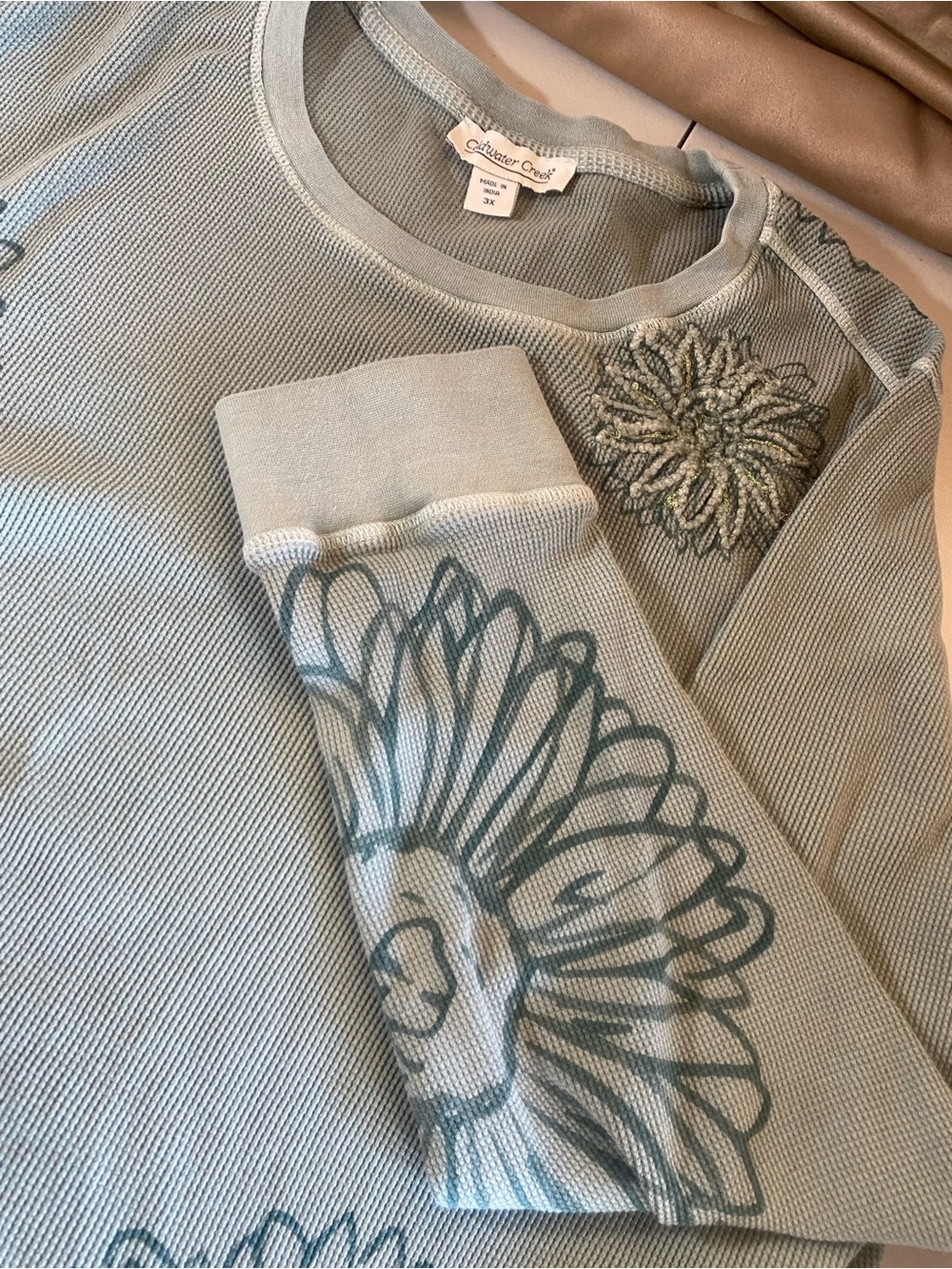 Coldwater Creek Sage Green Floral Crewneck Sweater